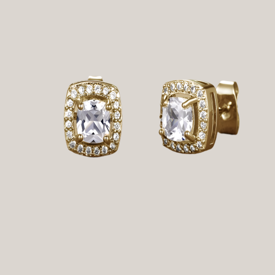 Small diamond stud earrings with a minimalist design, featuring sparkling round-cut diamonds set in a sleek metal setting.