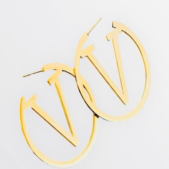 Affordable Gold alloy Letter V Hoop Earrings