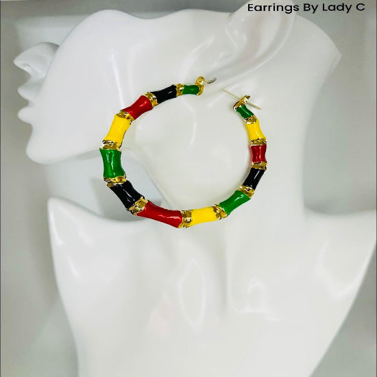 Black, green and red hoop earrings