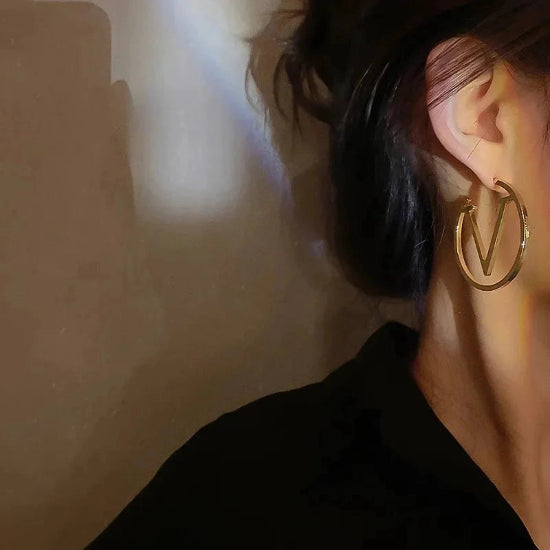 Affordable Gold alloy Letter V Hoop Earrings