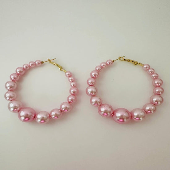 Pink Pearl Hoop Earrings | Timeless Elegance and Chic Style