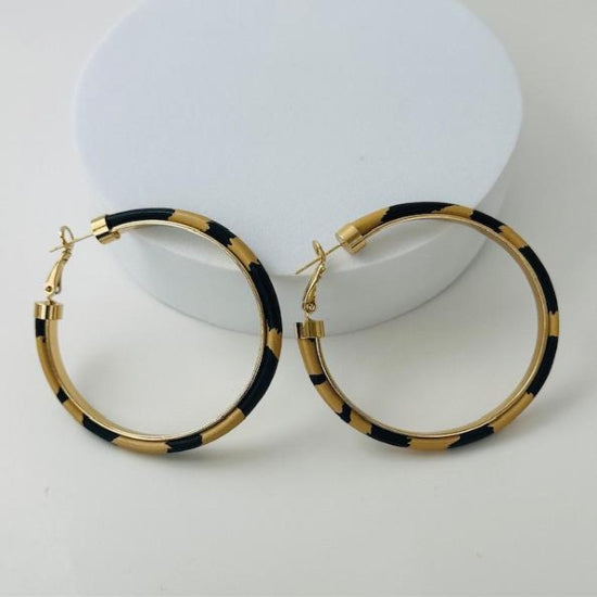 Affordable everyday wear Black and gold hoop earrings