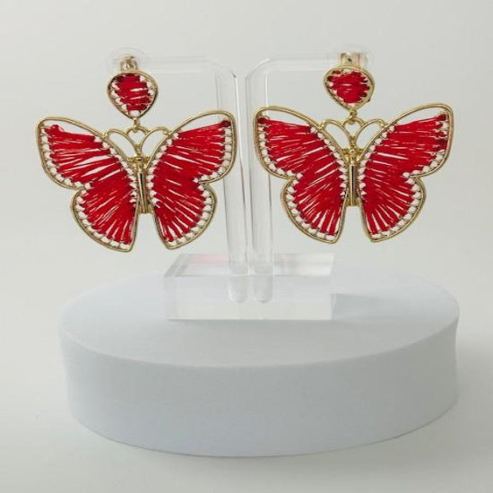 Rose red butterfly drop earrings