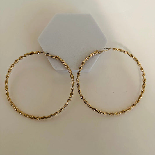 Affordable Large Twist Gold Hoop Earrings 