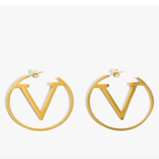 Affordable Gold alloy Letter V Hoop Earrings
