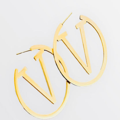 Affordable Gold alloy Letter V Hoop Earrings