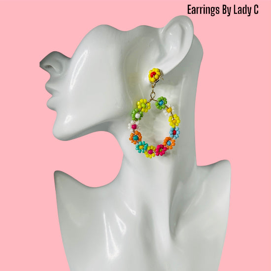 Tropic Spark colorful statement earrings with vibrant tropical hues