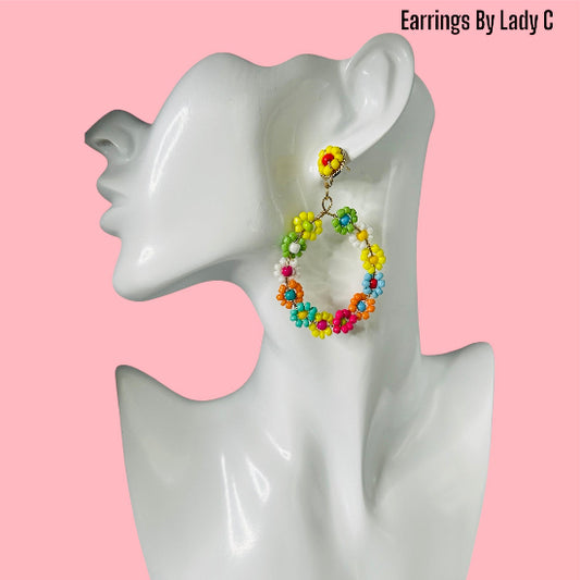 Tropic Spark colorful statement earrings with vibrant tropical hues