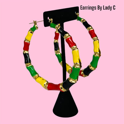 Black, green and red hoop earrings 