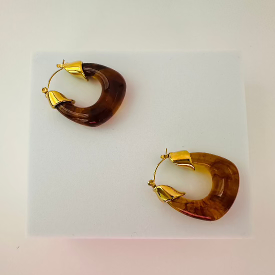 Affordable Brown hoop earrings Stainless Steel 18K gold plated
