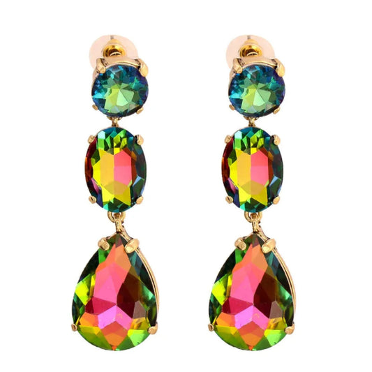 Multi color rhinestones drop earrings.