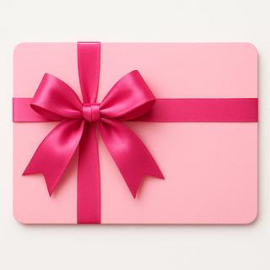 Pink gift box with a large red bow on a light pink background