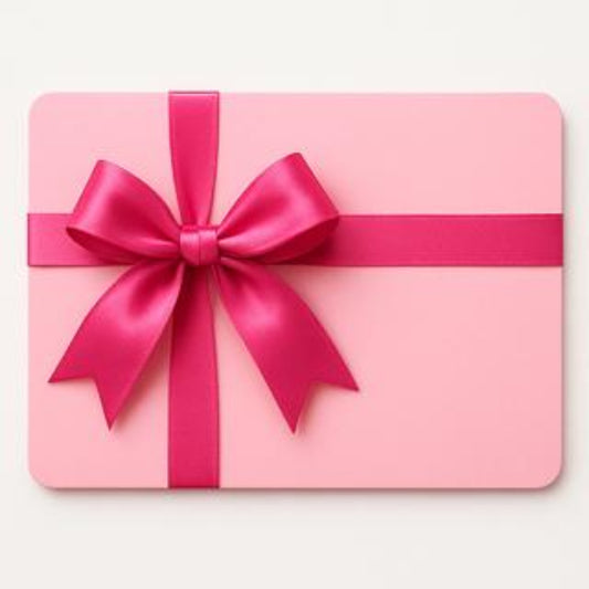 Pink gift box with a large red bow on a light pink background